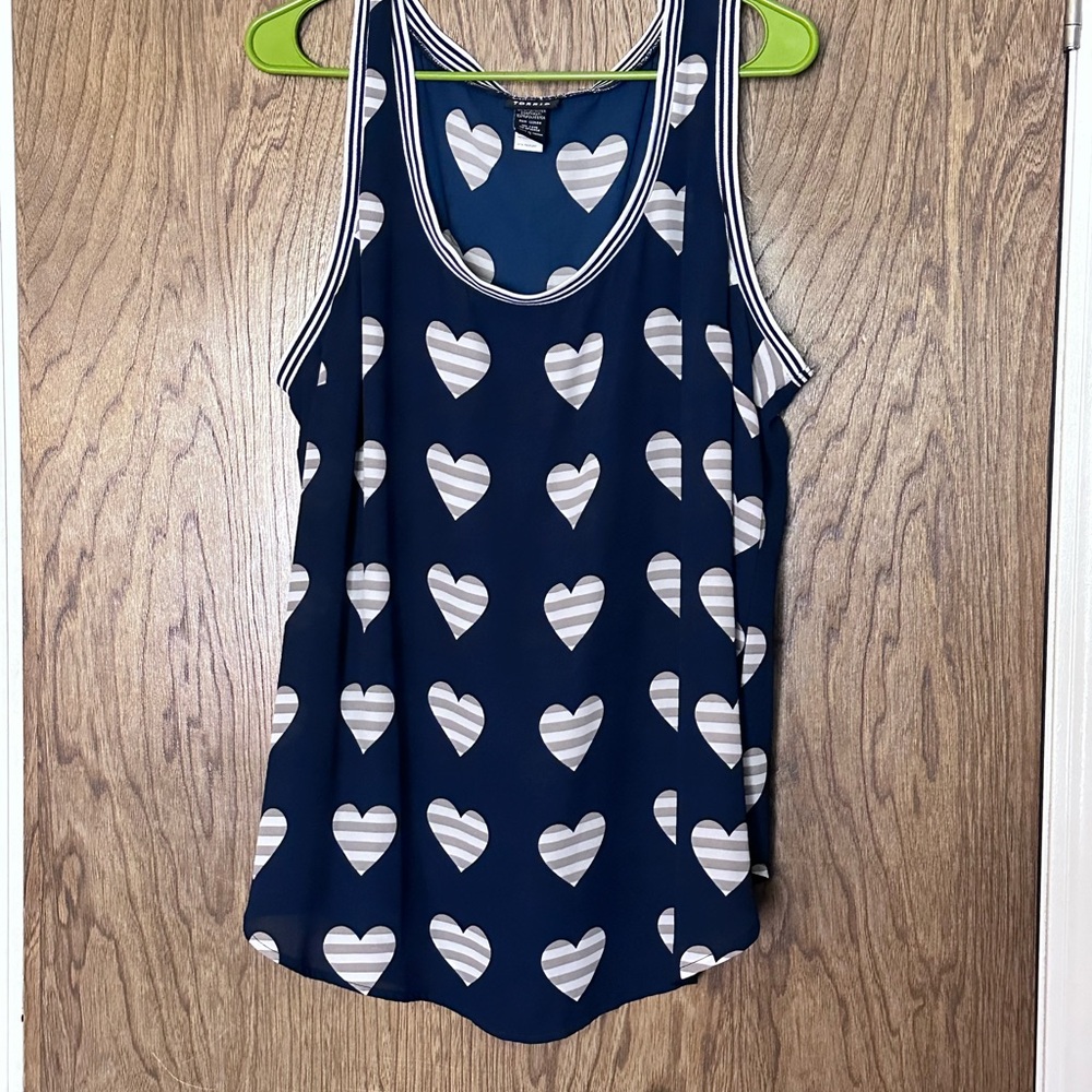 Torrid Plus Size Navy Tank with Heart Design